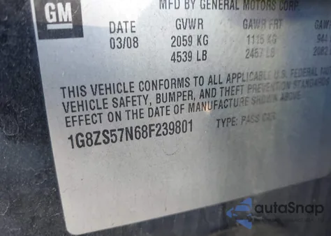 2008 Saturn Aura Xe из США, поврежденный, VIN 1G8ZS57N68F239801